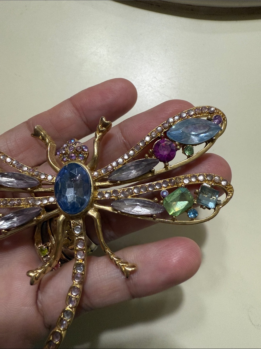 MultiColored Rinestone Dragonfly Brooch - Picture 3 of 5